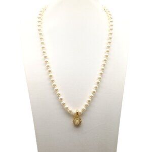 Roman Crystal Heart Pendant Enhancer on Lustrous Knotted Glass Pearl Strand